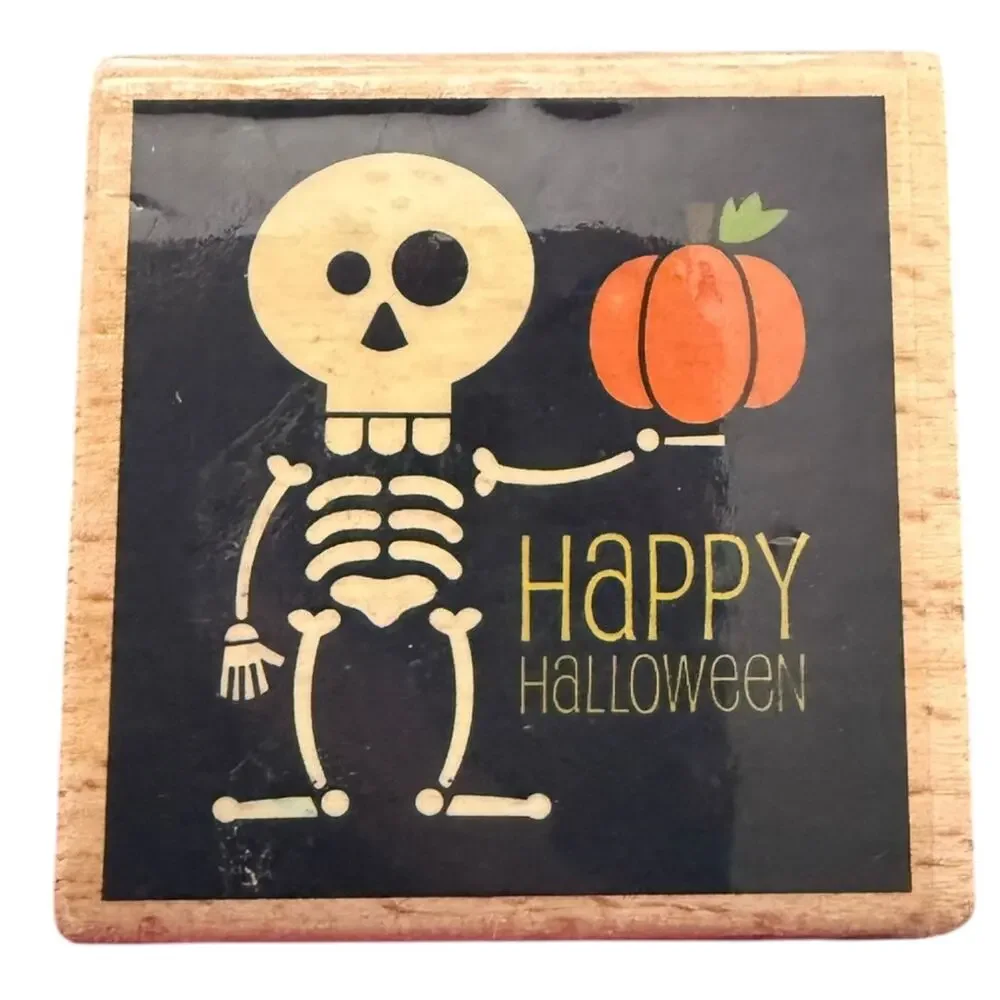 Hampton Art Skeleton Happy Halloween Crafting Stamp